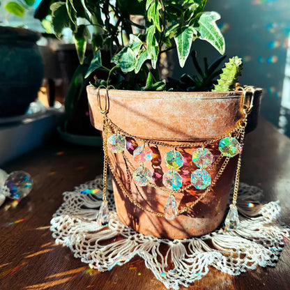 Crystal Suncatcher Plant Pot Charm - Outdoor Garden Planter Flower Pot Decoration