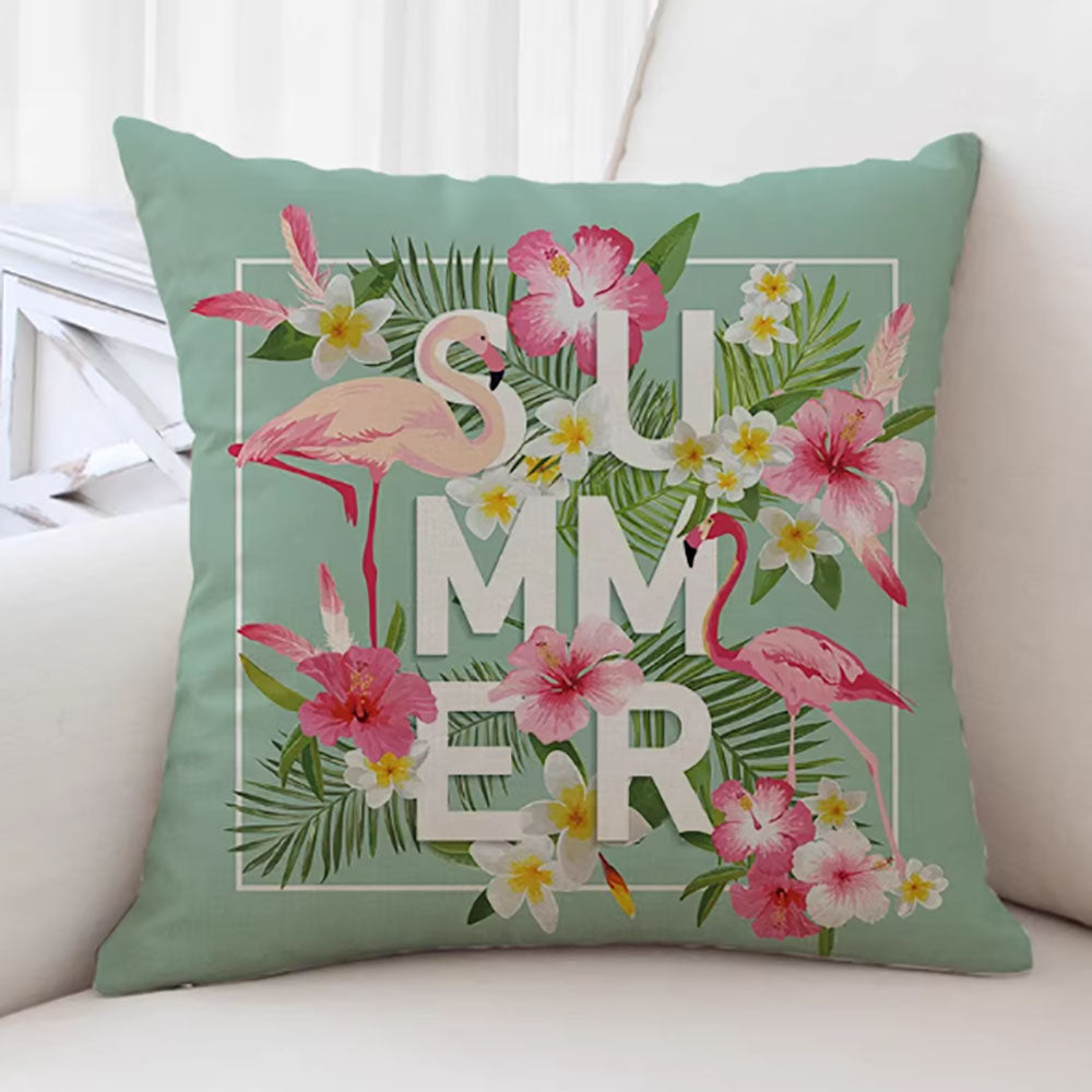 Tropical Summer Flamingo Pillow Cover - Home Sofa Couch Bedroom Decor