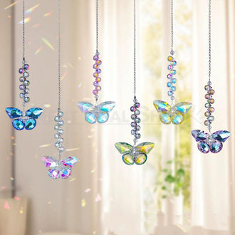 Set of 6 Handmade Crystal Butterfly Suncatcher Hanging Decor