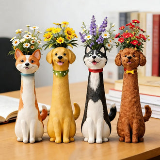 Hand Painted Dog Flower Vase