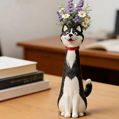 Hand Painted Dog Flower Vase