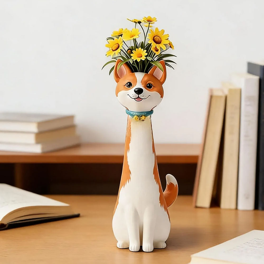 Hand Painted Dog Flower Vase