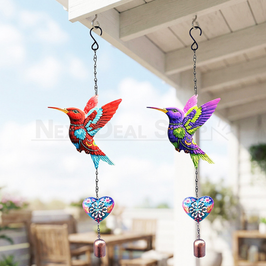Metal Hummingbird Garden Wind Chime - Yard Patio Porch Hanging Wind Bell Art Decor
