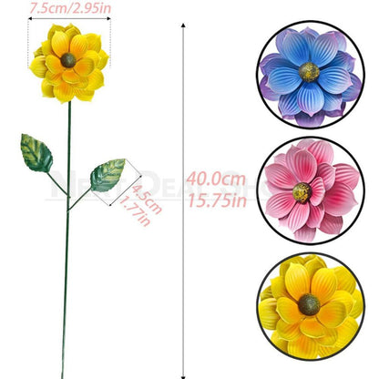 Set of 3 Hand Painted Metal Flower Garden Stakes - Yard Lawn Flower Bed Plant Art Decor