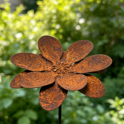 Rustic Antique Metal Flower Garden Stake - 13.8-Inch Tall, Lawn & Yard Decor