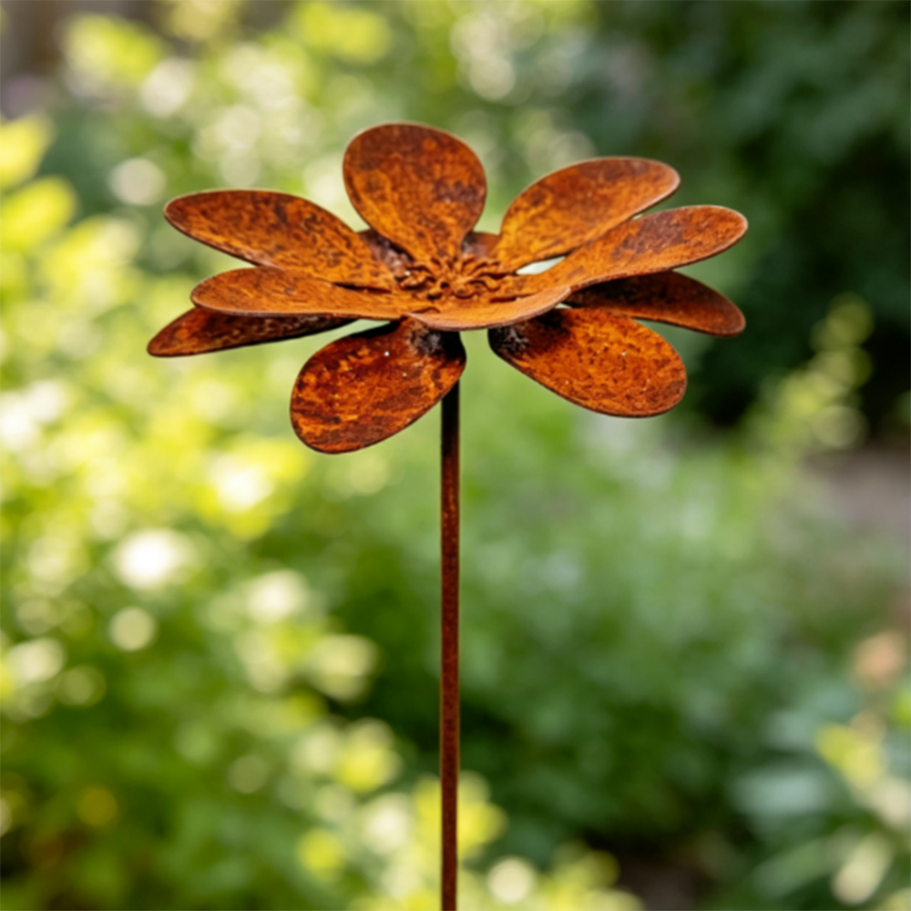 Rustic Antique Metal Flower Garden Stake - 13.8-Inch Tall, Lawn & Yard Decor