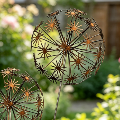 Rustic Metal Dandelion Garden Stake  -  Yard & Lawn Outdoor Yard Art