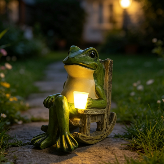 Solar Powered Dusk-to-Dawn Warm White LED Frog Statue Light - Weatherproof Resin Lawn & Yard Ornament
