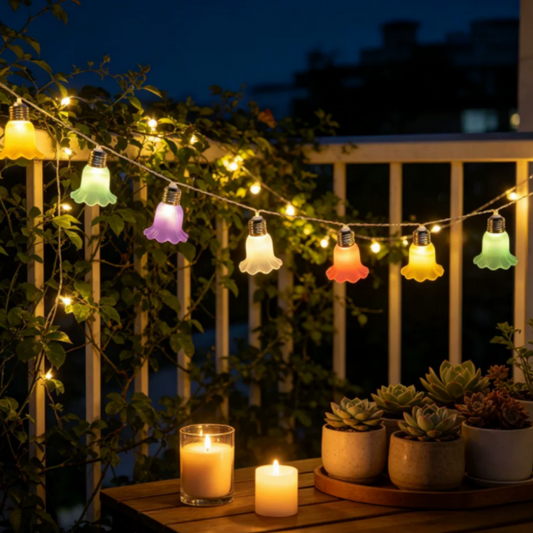 Battery Powered Flower Bulb Fairy String Lights - 6.56 ft, 10 LED, Home Patio Garden Yard Holiday Party Decor
