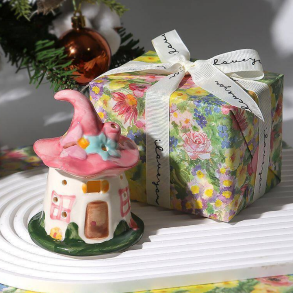 Ceramic Fairy House LED Night Light - Home Bedroom Tabletop Decor Christmas Gift