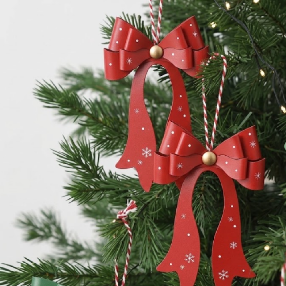 Christmas Metal Red Bow Hanging Ornament - Xmas Tree Decor