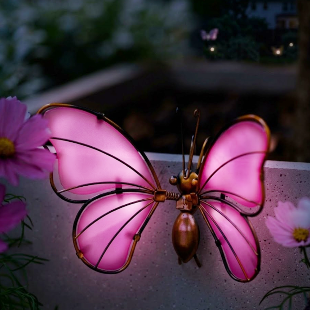 Glow in the Dark Pink Butterfly Pot Hugger - Garden Yard Planter Edge Decor