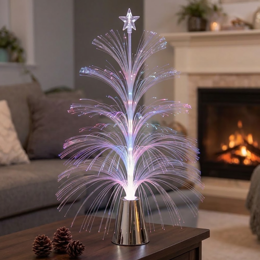 Battery Powered Color Changing Fiber Optic Christmas Tree with Star Topper - Tabletop Holiday Decor Light