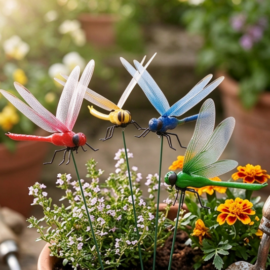 Colorful Dragonfly Bug Repellent with Clip - 12 Pcs, Outdoor Garden Yard Flower Pot Decor