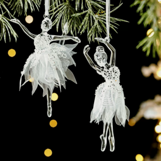 Christmas Ballerina Hanging Ornaments - Set of 2, Xmas Tree Wreath Garland Decor