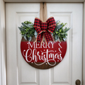 Merry Christmas Wooden Hanging Door Sign - 11.8 Inch, Front Door Home Wall Xmas Holiday Decor