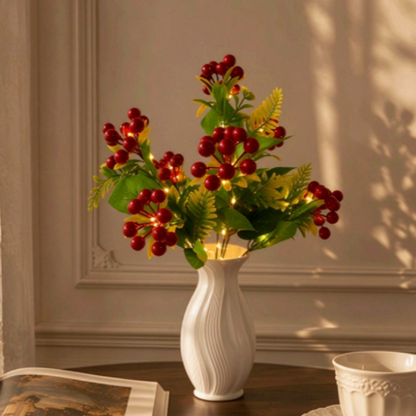 Battery Powered Lighted Christmas Red Berry Bouquet - Vase Filler Indoor Holiday Home Decor