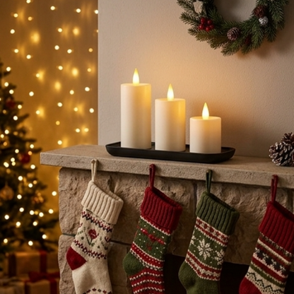 USB Rechargeable Flameless LED Candles with Remote & Charging Tray - Set of 3, Home Table Mantel Wedding Christmas Holiday Indoor Decor
