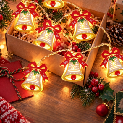Battery Powered Christmas Bell LED String Lights - 4.92 ft, 10 LED, Xmas Tree Mantel Home Holiday Party Decor