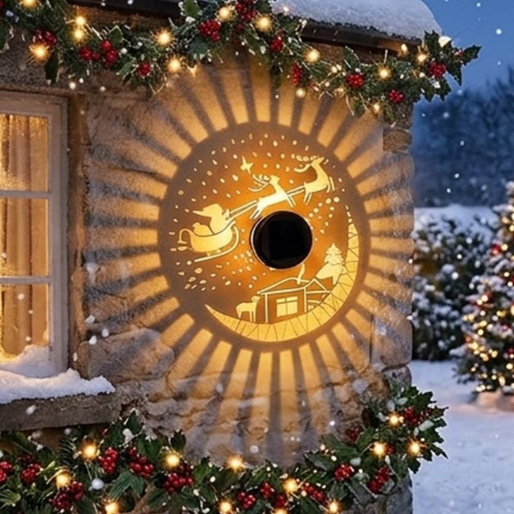 Solar Powered Christmas Pattern Projection Wall Light - Patio Garden Yard Holiday Festive Decor