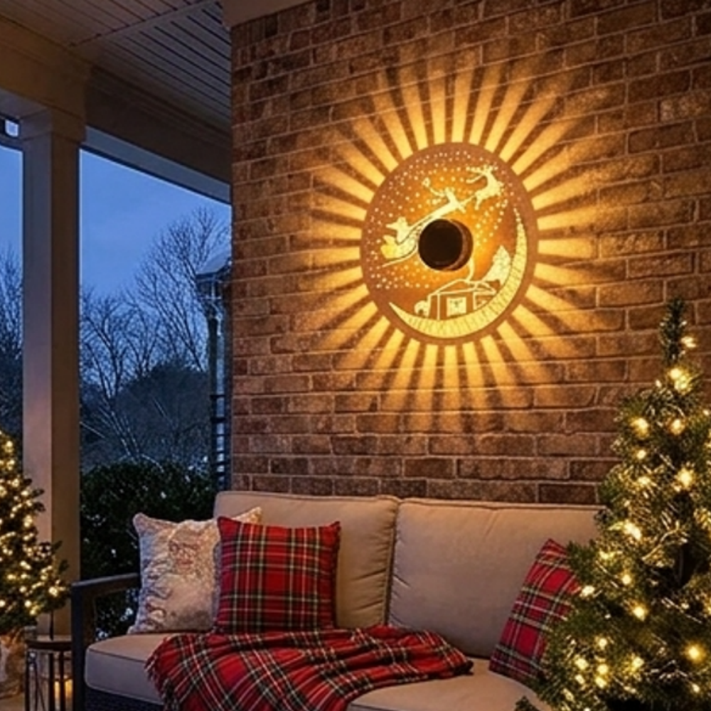 Solar Powered Christmas Pattern Projection Wall Light - Patio Garden Yard Holiday Festive Decor