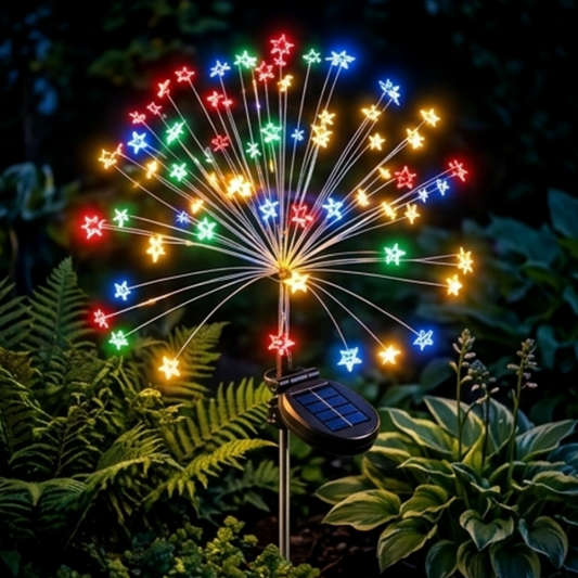 Multicolor Solar Powered Star Firework Garden Stake Light - Yard Patio Lawn Holiday Outdoor Decor