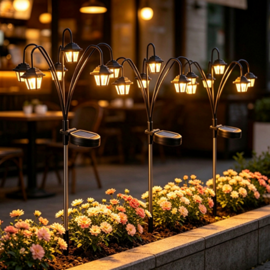 Solar Powered Vintage Lantern Garden Stake Light - Outdoor Pathway Yard Lawn Patio Flower Bed Decor