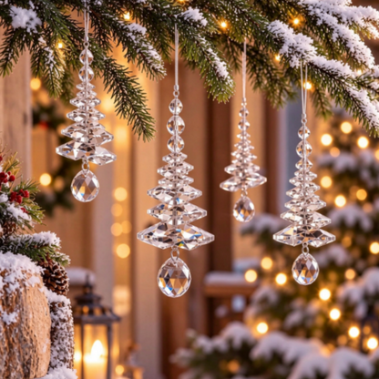 Sparkling Crystal Christmas Tree Hanging Ornament - 4 Pack, Xmas Tree Holiday Party Home Decor