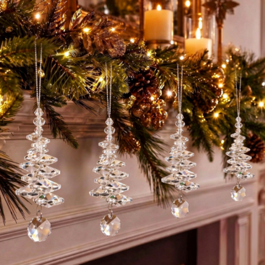 Sparkling Crystal Christmas Tree Hanging Ornament - 4 Pack, Xmas Tree Holiday Party Home Decor