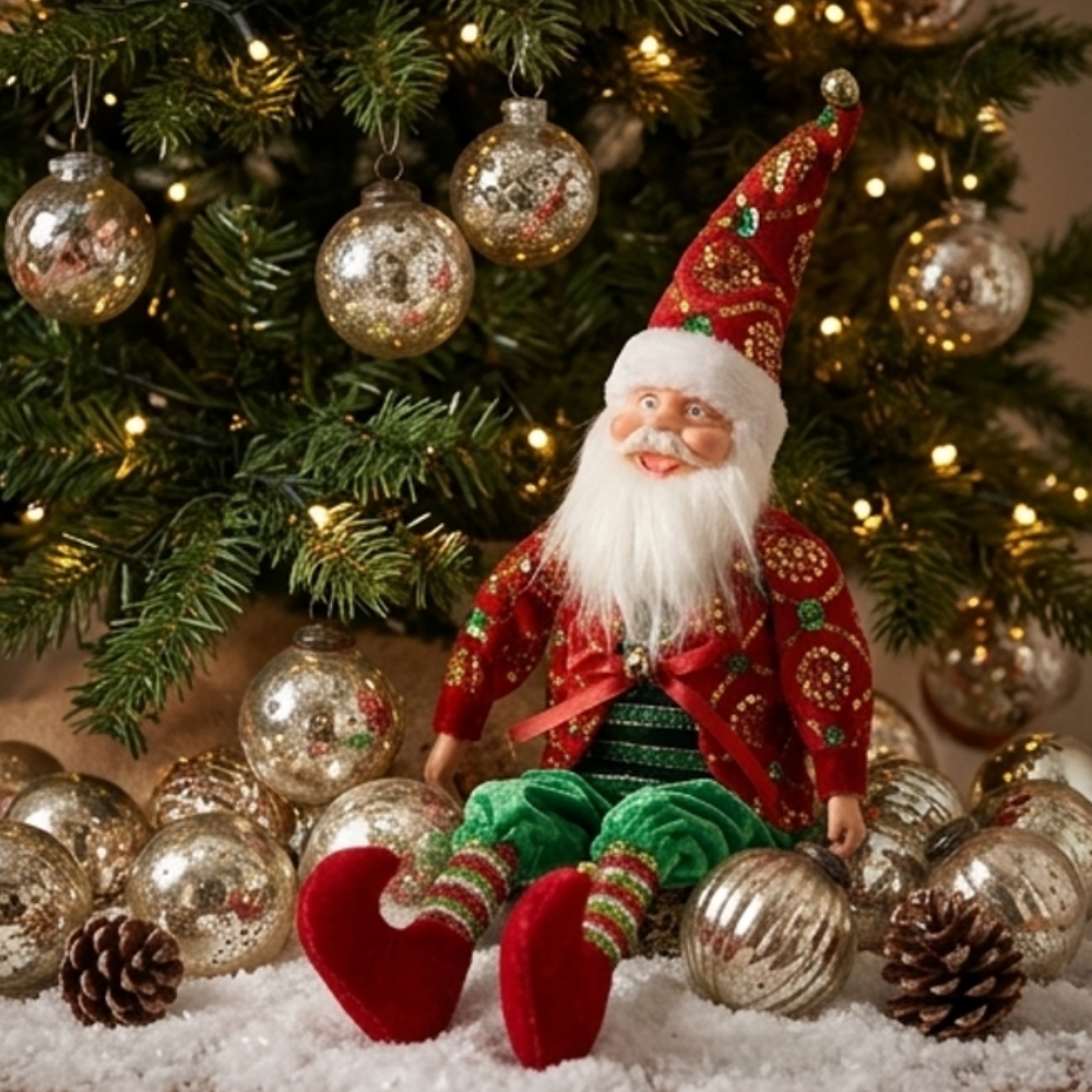 Handmade Christmas Elf Decoration - Tabletop Holiday Home Mantel Shelf Decor