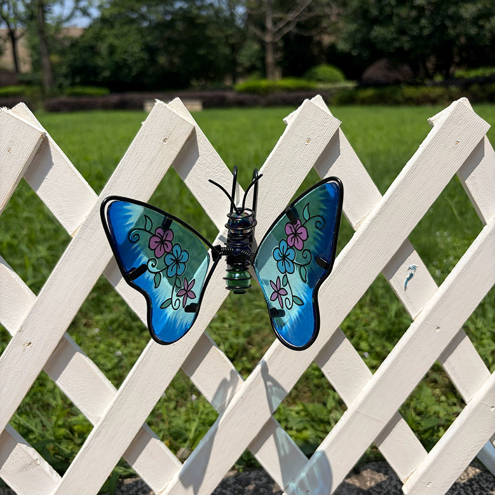 Set of 3 Stained Glass Metal Butterfly Pot Hugger Garden Decor-View 2-Next Deal Shop