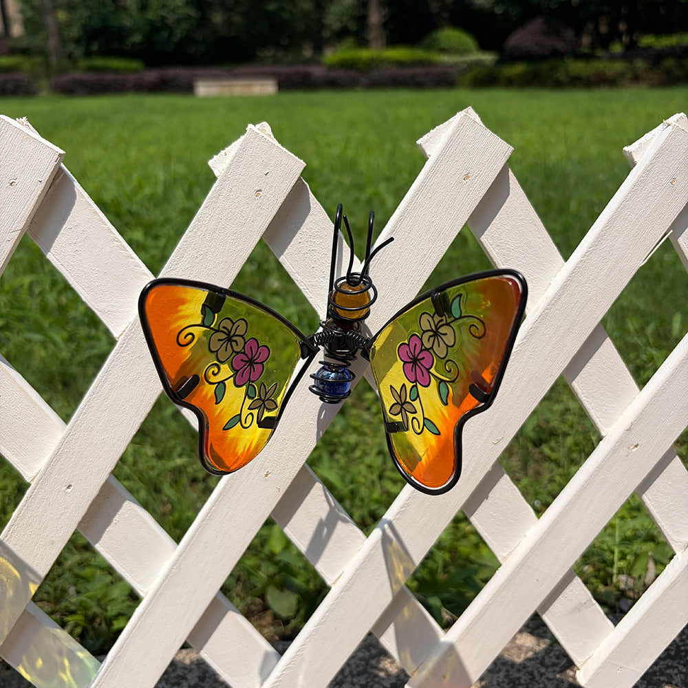 Set of 3 Stained Glass Metal Butterfly Pot Hugger Garden Decor-View 3-Next Deal Shop