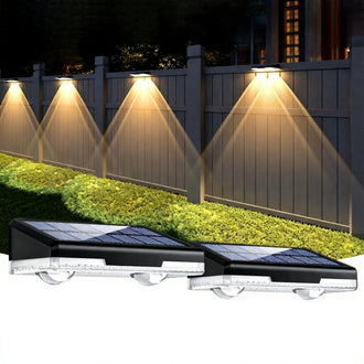 Solar Powered 9 Mode Dual Lens LED Fence Light  -  2 Pack, Waterproof Deck & Fence Lighting