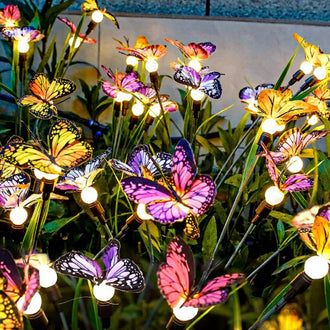 Solar Powered Butterfly Warm White LED Garden Stake Light - Weatherproof Outdoor Lawn Pathway Garden Lighting