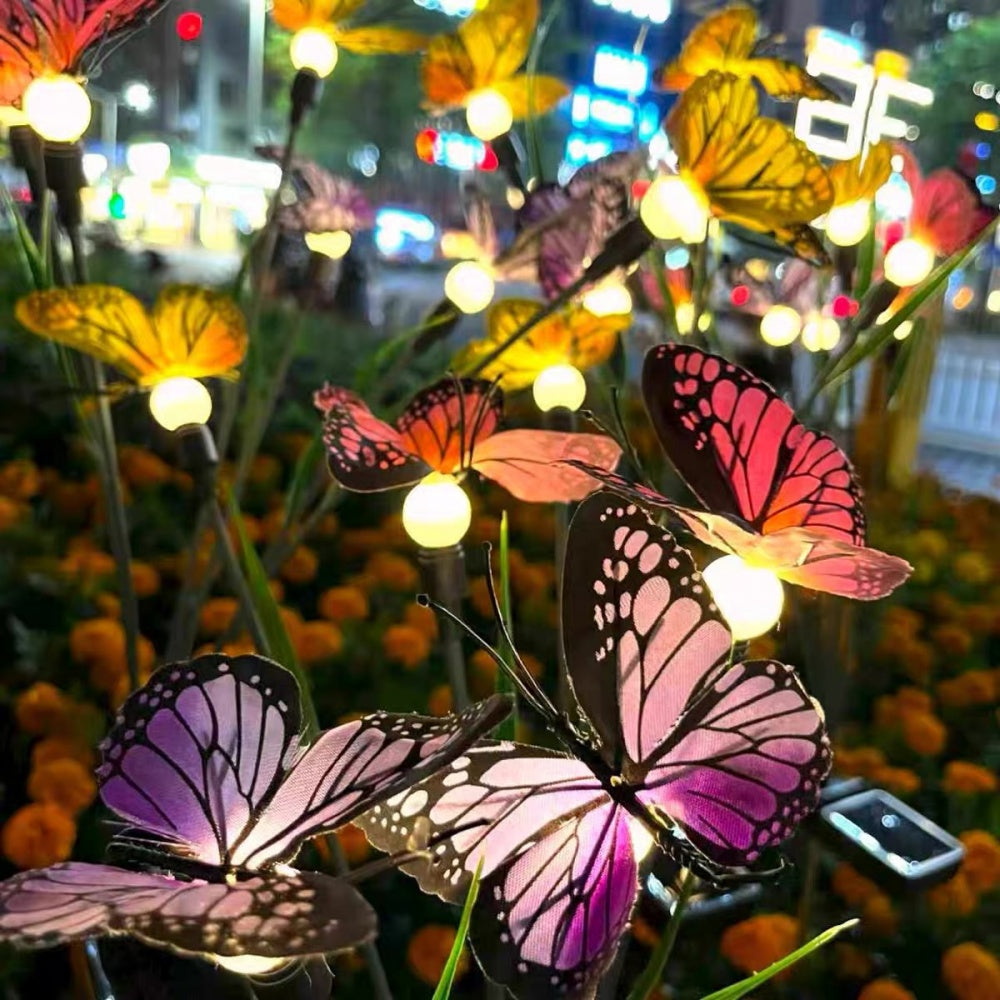 Solar Powered Butterfly Warm White LED Garden Stake Light - Weatherproof Outdoor Lawn Pathway Garden Lighting