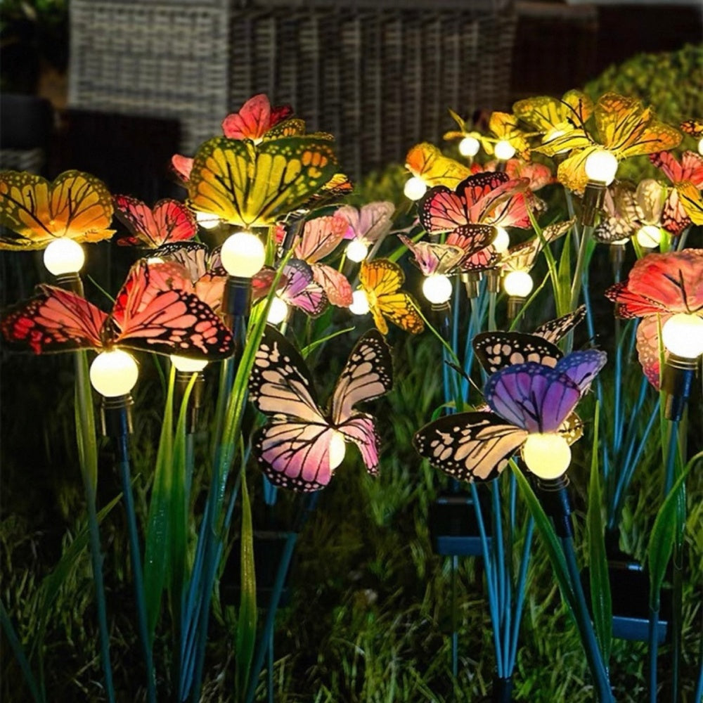 Solar Powered Butterfly Warm White LED Garden Stake Light - Weatherproof Outdoor Lawn Pathway Garden Lighting