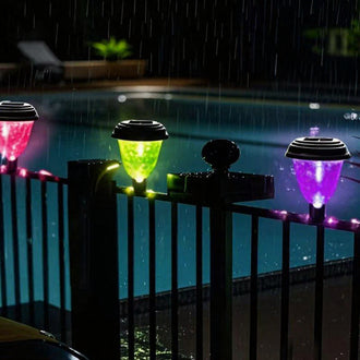Solar Powered Color Changing LED Fence Lights - Zip Tie Mount Waterproof Outdoor Wall Patio Garden Lighting