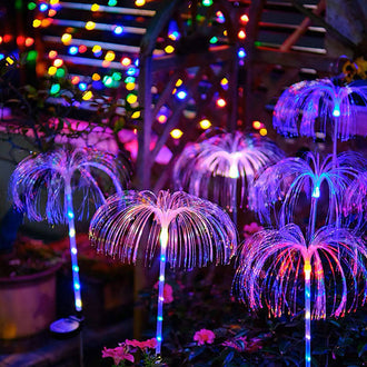 Solar Powered Color Changing LED Jellyfish Stake Lights  -  Weatherproof Flower Bed & Yard Accent Lighting