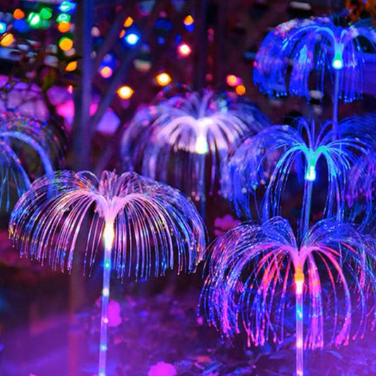 Solar Powered Color Changing LED Jellyfish Stake Lights  -  Weatherproof Flower Bed & Yard Accent Lighting
