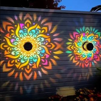 Solar Powered Color-Changing Mandala Pattern Wall Light - Waterproof Patio Fence Lighting