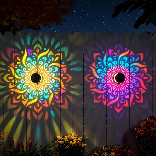 Solar Powered Color-Changing Mandala Pattern Wall Light - Waterproof Patio Fence Lighting-View 2-Next Deal Shop