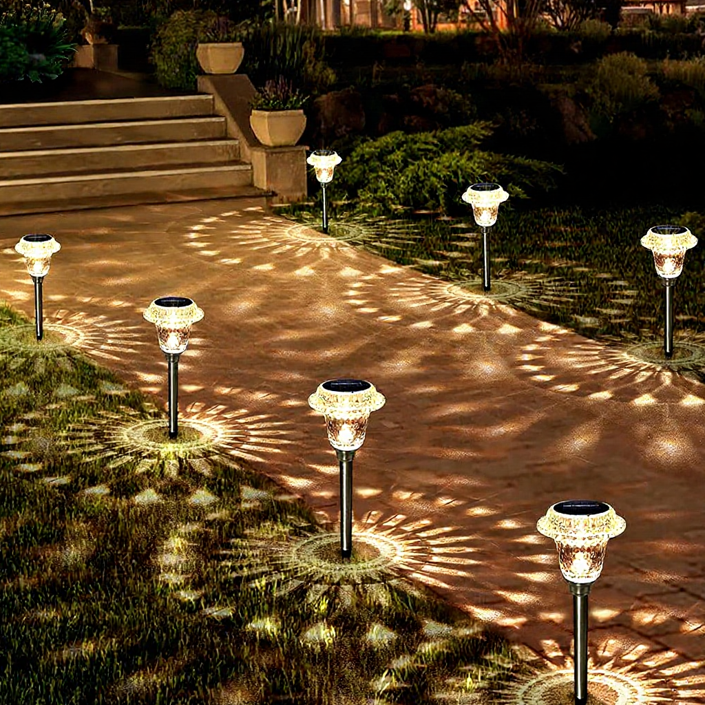 Solar Powered Crystal Glass Warm White LED Stake Light - Weatherproof Outdoor Lawn Pathway Garden Lighting