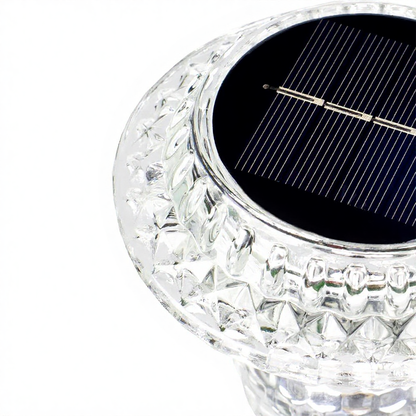 Solar Powered Crystal Glass Warm White LED Stake Light - Weatherproof Outdoor Lawn Pathway Garden Lighting