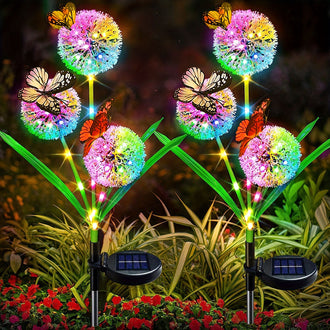 Solar Powered Dandelion Butterfly Garden Pathway Lawn Stake Light