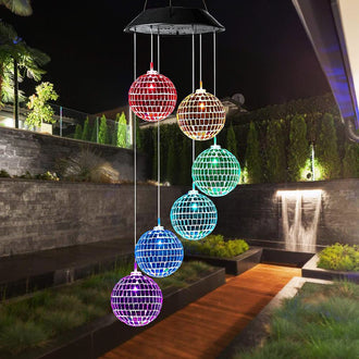 Solar Powered Disco Ball Wind Chime Light - Weatherproof Yard Garden Patio Backyard Outdoor Holiday Party Decor Lighting