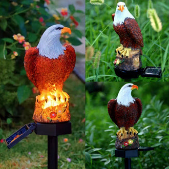 Solar Powered Eagle Warm White LED Garden Stake Light - Weatherproof Outdoor Lawn Pathway Garden Lighting