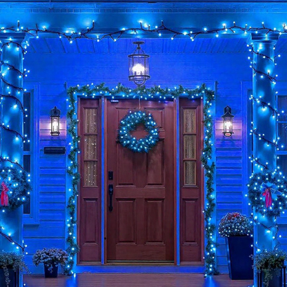 Solar Powered Blue Fairy LED String Lights - 100 LED, Weatherproof Outdoor Holiday Garden Party Decor Lighting
