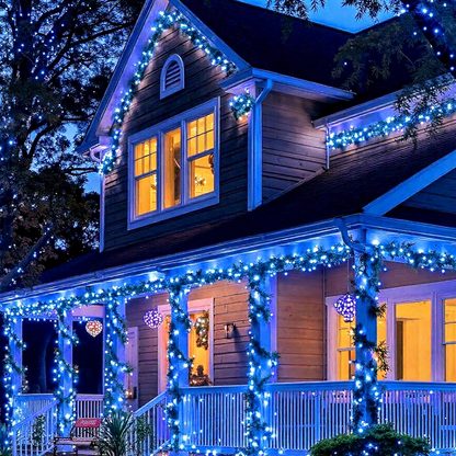 Solar Powered Blue Fairy LED String Lights - 100 LED, Weatherproof Outdoor Holiday Garden Party Decor Lighting