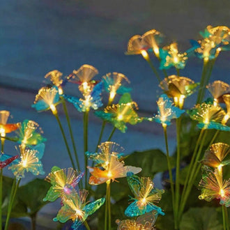 Solar Powered Fiber Optic Warm White LED Butterfly Stake Lights - Waterproof Outdoor Lawn Patio Garden Lighting