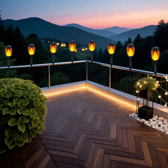 Solar Powered Flickering Flame Effect Zip Tie Mount Torch Light  -  Weatherproof Fence Lighting